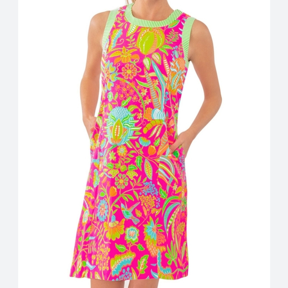 Gretchen Scott Designs Pink and Green Floral Midi Dress